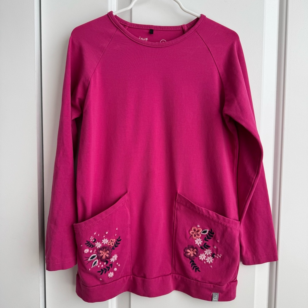 DEUX PAR DEUX Pink Floral Embroidered Tunic Top Sz 7